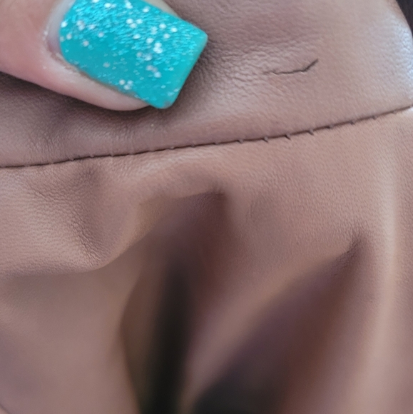 Tahari Brown Mauve Genuine Leather Puffy Sleeve Blazer Jacket Coat - Picture 10 of 12